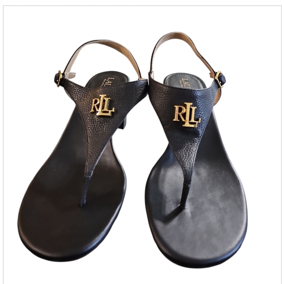 New LAUREN RALPH LAUREN Sandals WomannWestcott Black Leather Toe Post Heels Sz 8 - Picture 7 of 12